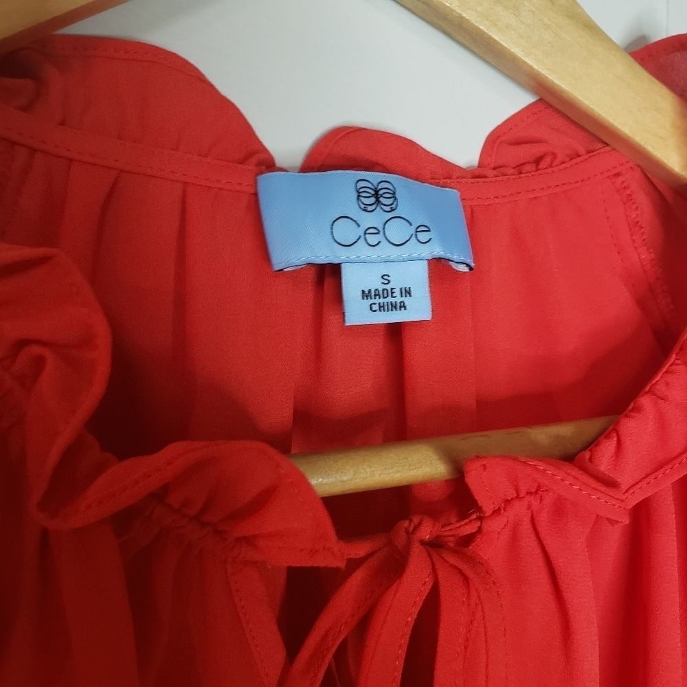 Cece Red Ruffle Sleeve Blouse Size Small - Picture 6 of 6